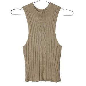 Vintage Ralph Lauren Silk Sleeveless Cable Knit Sweater Beige‎ Small Old Money